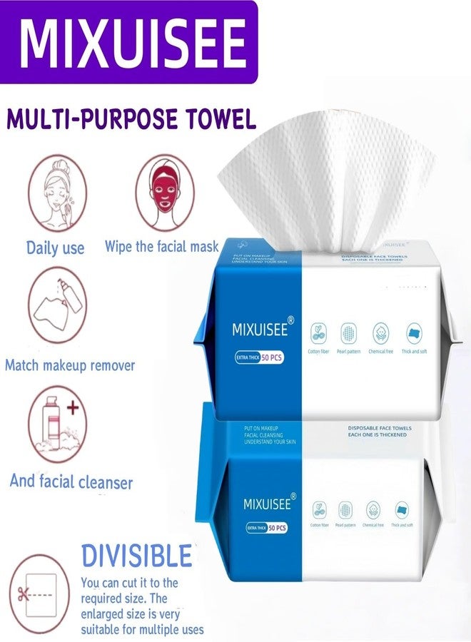 MIXUISEE مناشف وجه للاستخدام مرة واحدة. مناشف وجه سميكة وناعمة من MIXUISEE. مصنوعة من القطن الخالص 100%. مناشف وجه بسماكة 150%. تزيل المكياج وتنظف البشرة. مناسبة للبشرة الحساسة. (عبوة سميكة للغاية، 150 قطعة) - Image 2